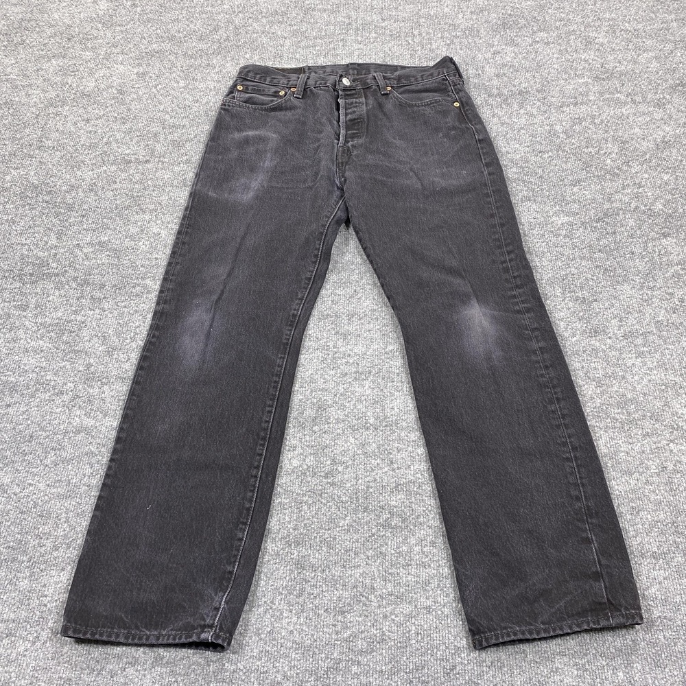 Levis 501 Jeans Mens 34x32 Black Charcoal Wash Straight Leg Button Fly
